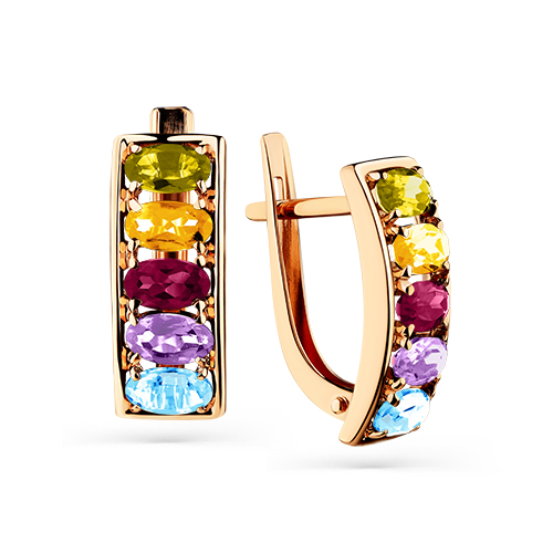 Серьги из красного золота с миксом камней