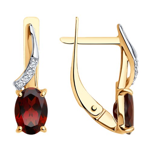 Серьги из красного золота с гранатами и фианитами