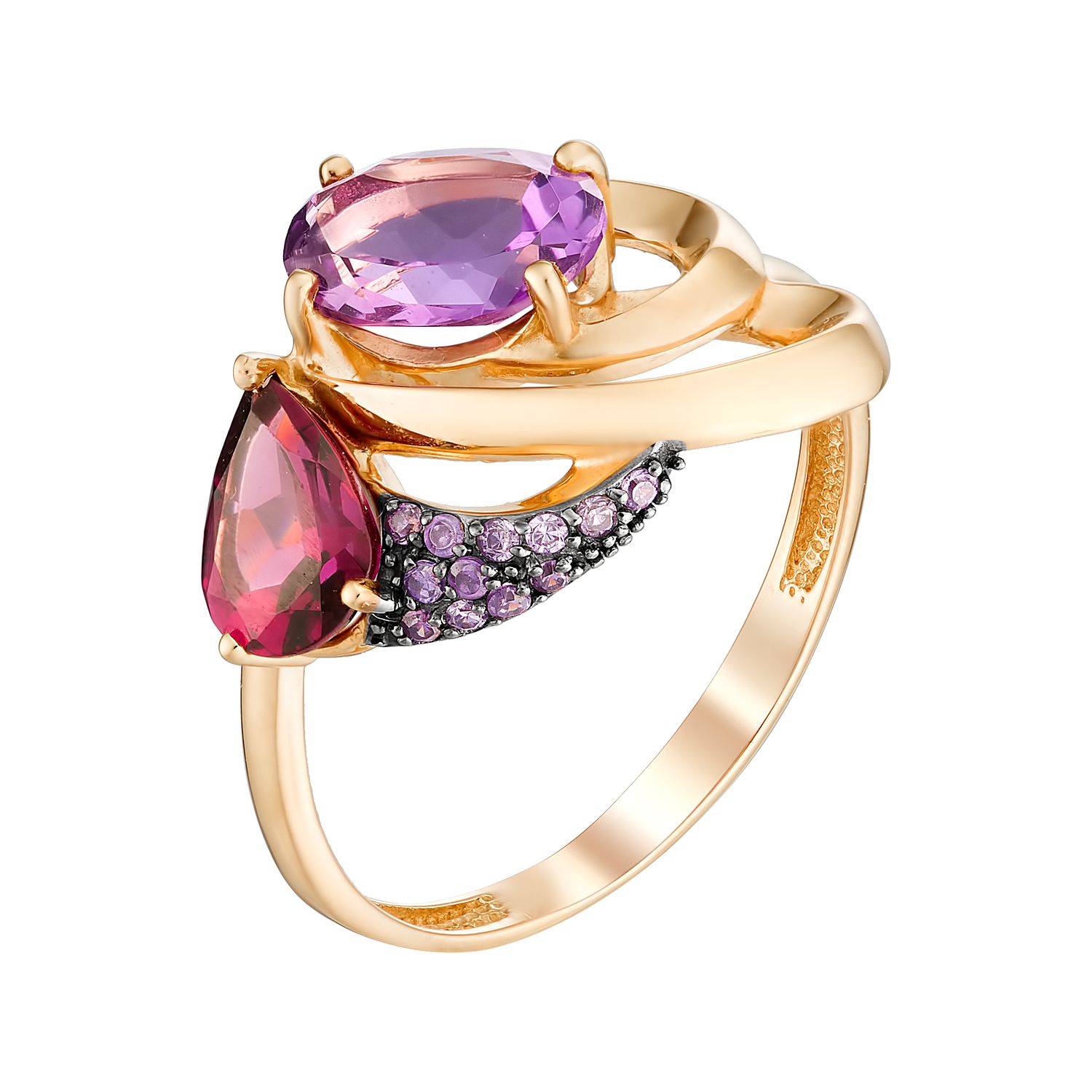 Кольцо из красного золота с миксом камней