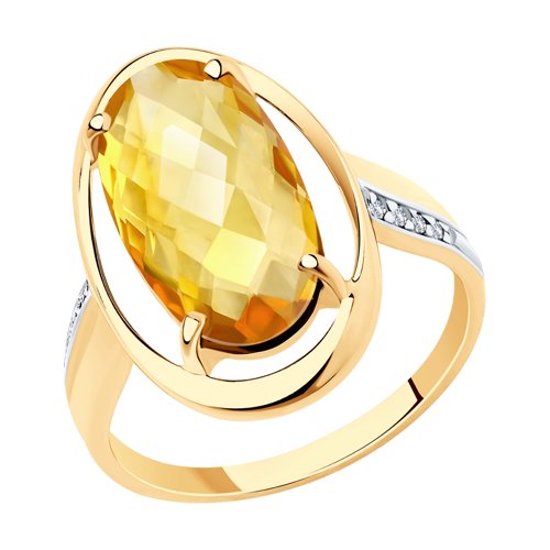 Кольцо из красного золота с цитрином и фианитами