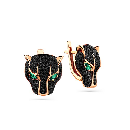 Серьги из красного золота с гидротермальными изумрудами и шпинелью