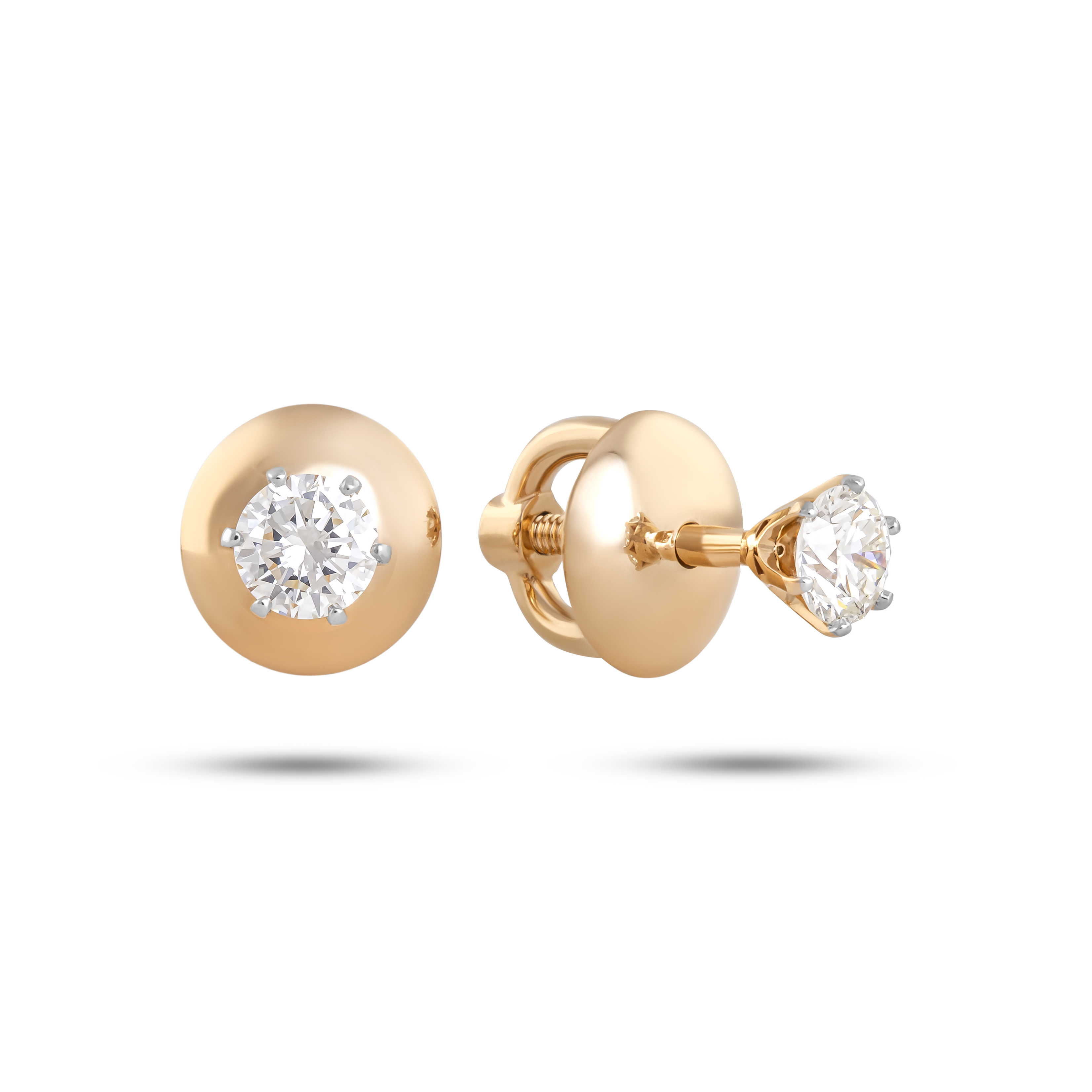 Серьги-пусеты из красного золота с бриллиантами