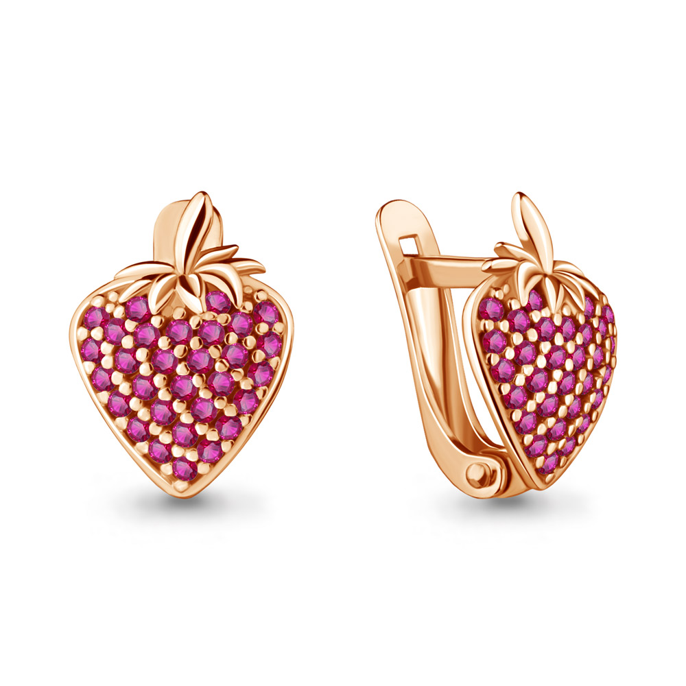 Серьги «Клубнички» из красного золота 585 пробы с корундами