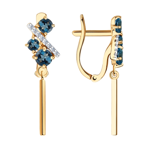 Серьги из красного золота с топазами и фианитами