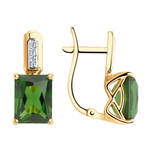 Серьги из красного золота с турмалином и фианитами