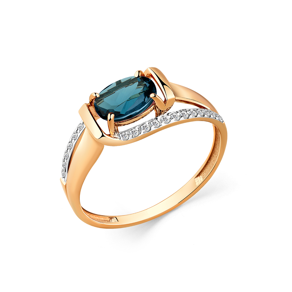 Кольцо из красного золота с топазом и фианитами