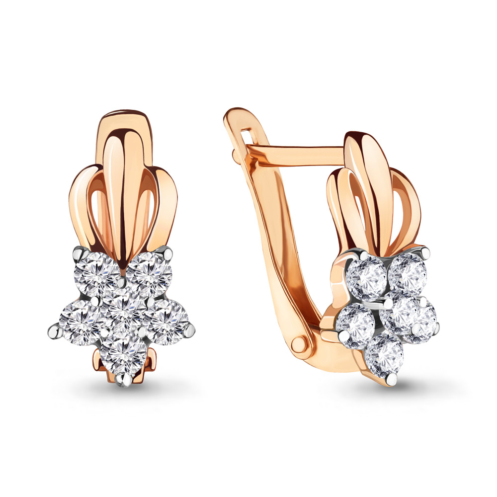Серьги из красного золота 585 пробы с фианитами