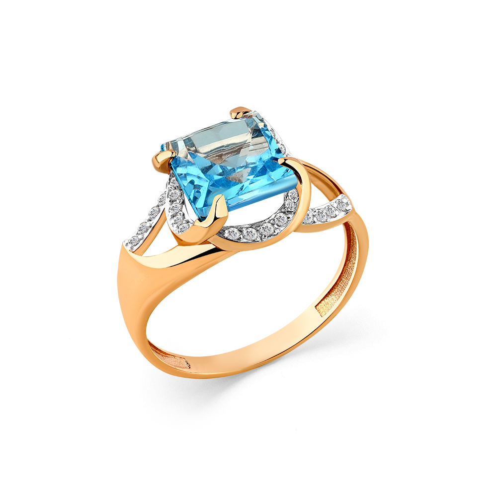 Кольцо из красного золота с топазом и фианитами