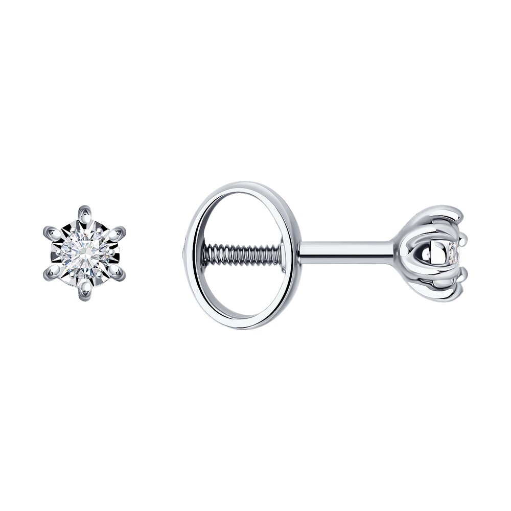 Серьги пусеты из белого золота с бриллиантами