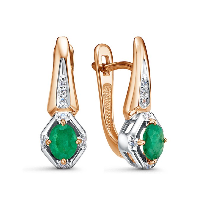 Серьги из красного золота с изумрудами и бриллиантами