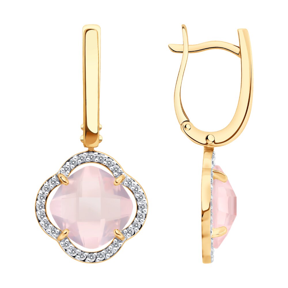 Серьги из красного золота с кварцами и фианитами