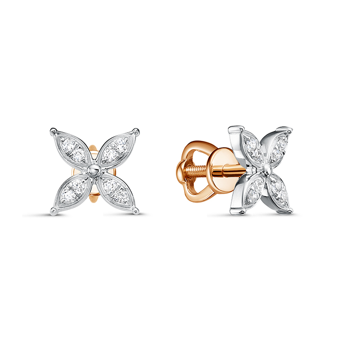 Серьги пусеты из комбинированного золота с бриллиантами