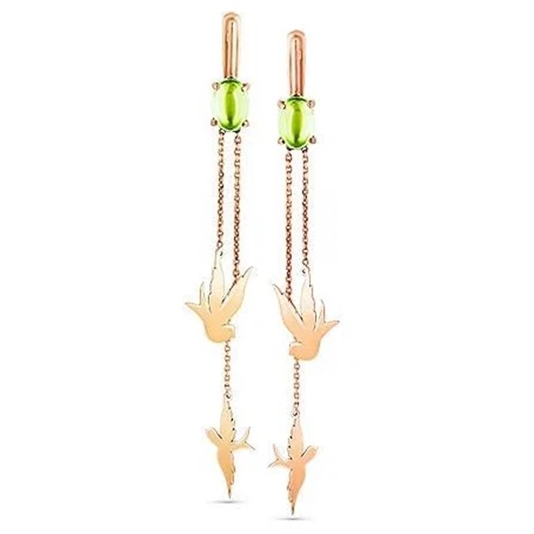 Серьги из красного золота с хризолитом