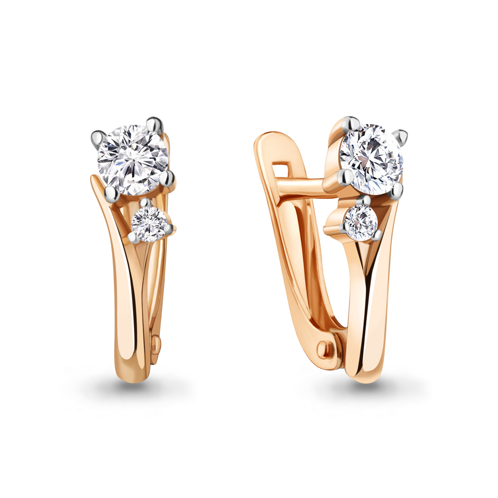 Серьги из красного золота 585 пробы с фианитами
