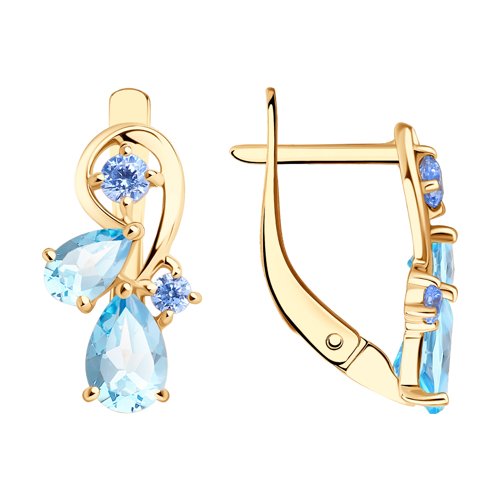 Серьги из красного золота с топазами и фианитами