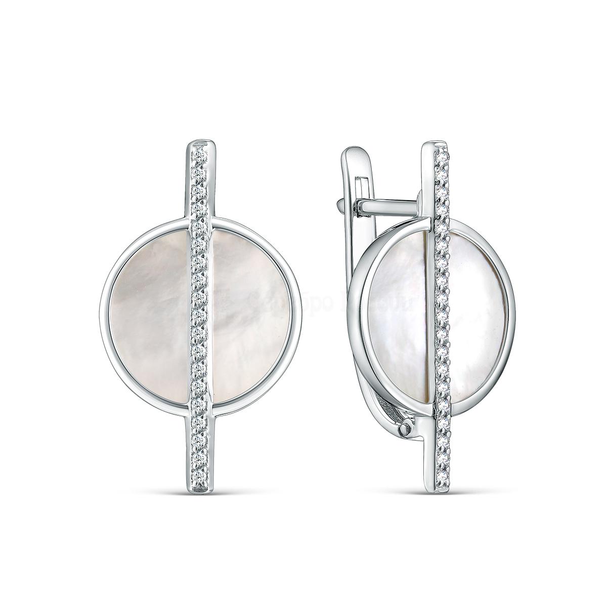 Серьги из серебра с перламутром и фианитами