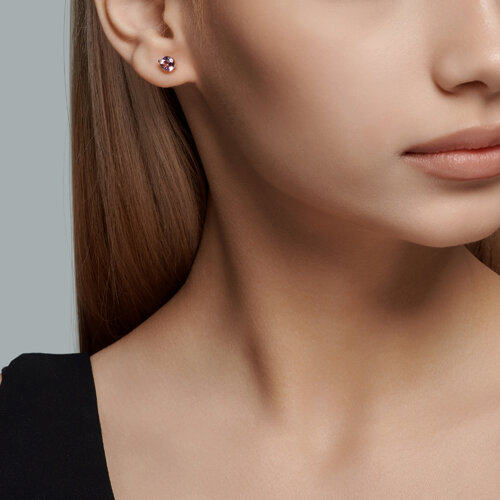 Серьги пусеты из красного золота с аметистом