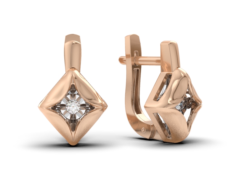 Серьги из красного золота с танцующим бриллиантом