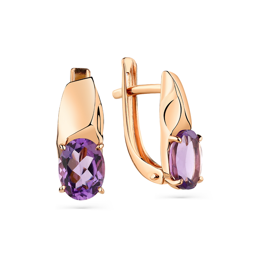 Серьги из красного золота с аметистами