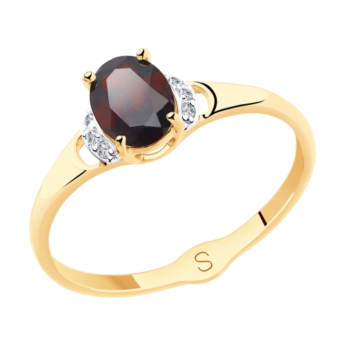 Кольцо из красного золота с гранатом и фианитами