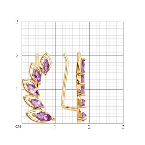 Серьги из красного золота с аметистами