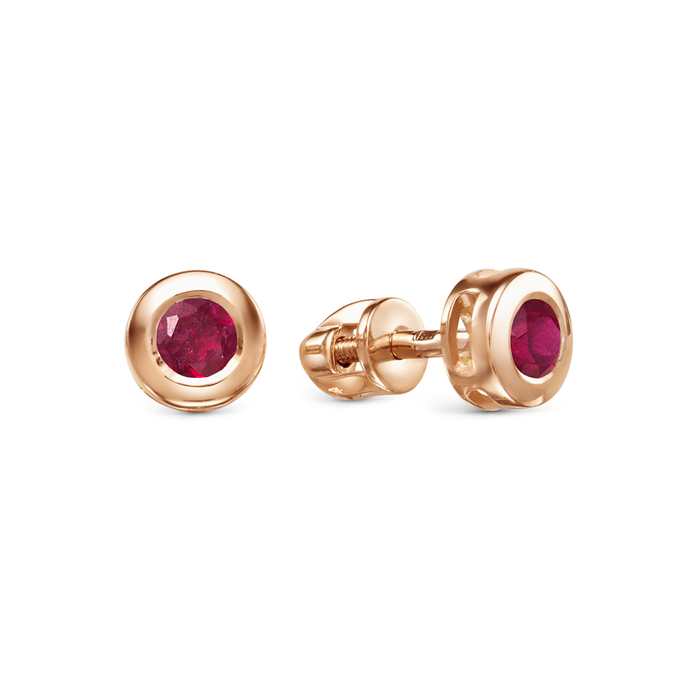 Серьги пусеты из красного золота с рубинами
