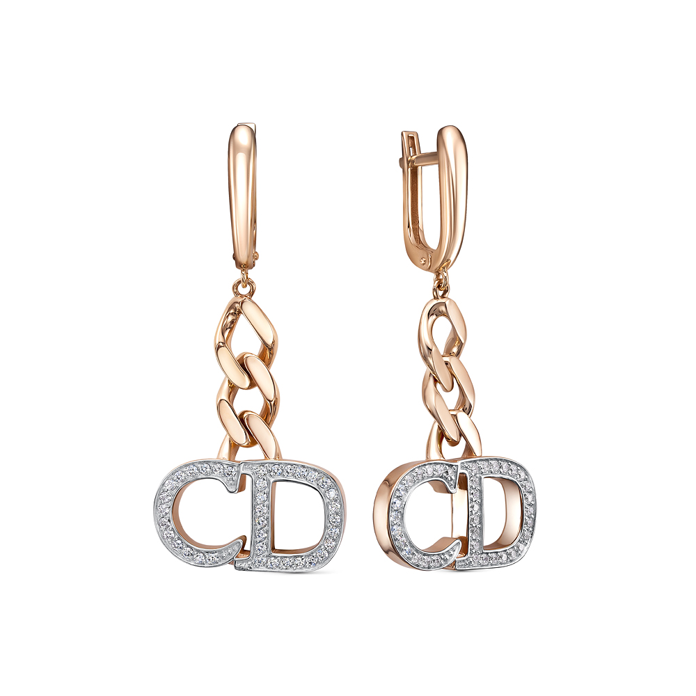 Серьги из красного золота с фианитами