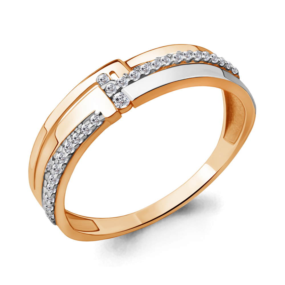 Кольцо из комбинированного золота с фианитами