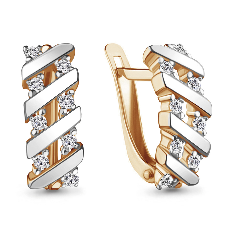 Серьги из комбинированного золота с фианитами