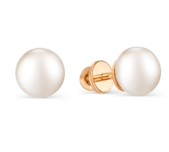 Серьги пусеты из красного золота с жемчугом