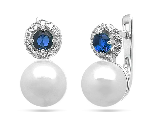 Серьги из серебра с жемчугом и фианитами