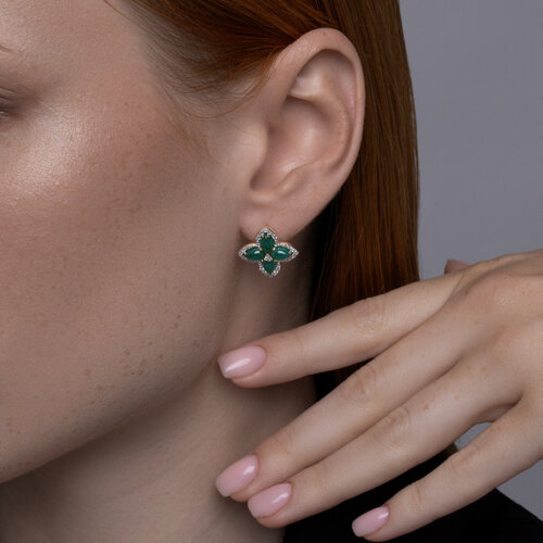 Серьги из красного золота с агатами и фианитами