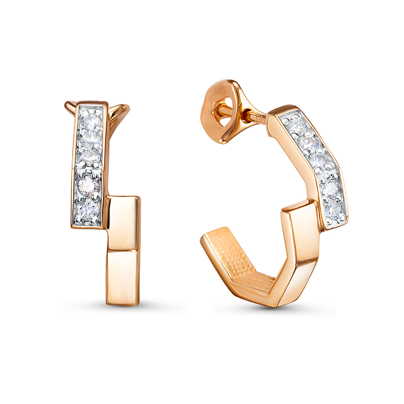 Серьги пусеты из красного золота с бриллиантами