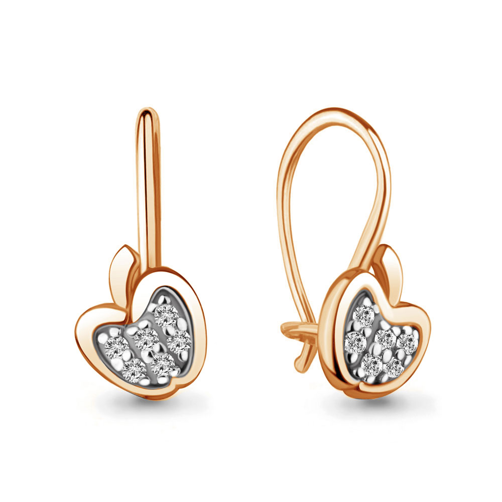 Серьги «Яблочки» из красного золота 585 пробы с фианитами