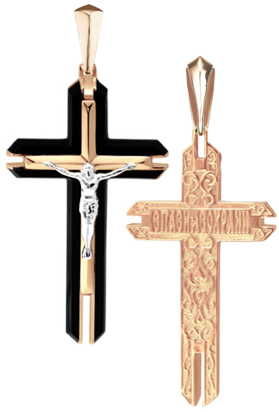 Крестик христианский из комбинированного золота с агатом