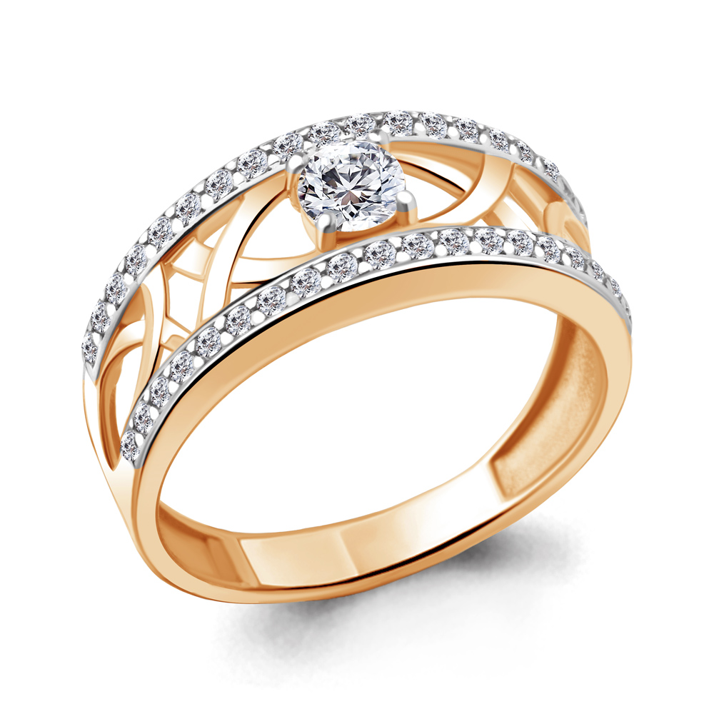 Кольцо из красного золота с фианитами