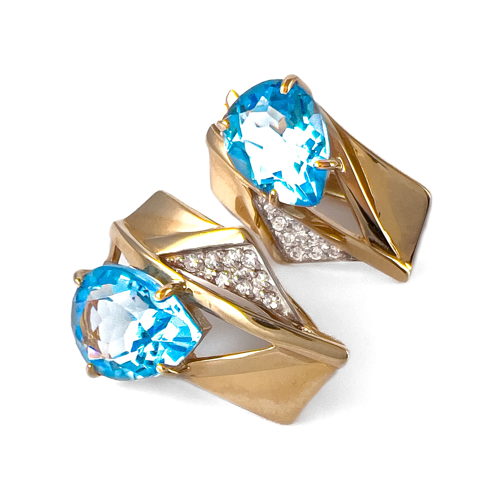 Серьги из красного золота с топазом и фианитами