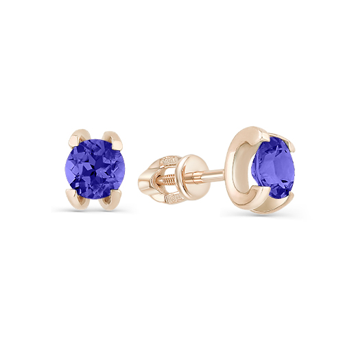 Серьги пусеты из красного золота с танзанитами