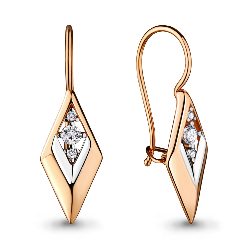 Серьги из комбинированного золота с фианитами