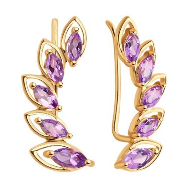 Серьги из красного золота с аметистами