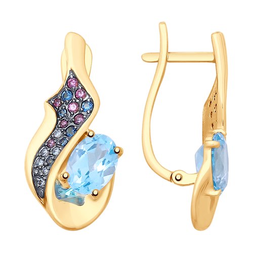 Серьги из красного золота с топазами и фианитами