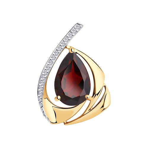 Подвеска из красного золота с гранатом и фианитами