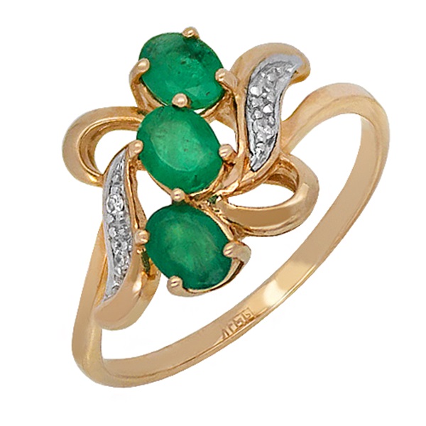 Кольцо из красного золота с изумрудами и бриллиантами