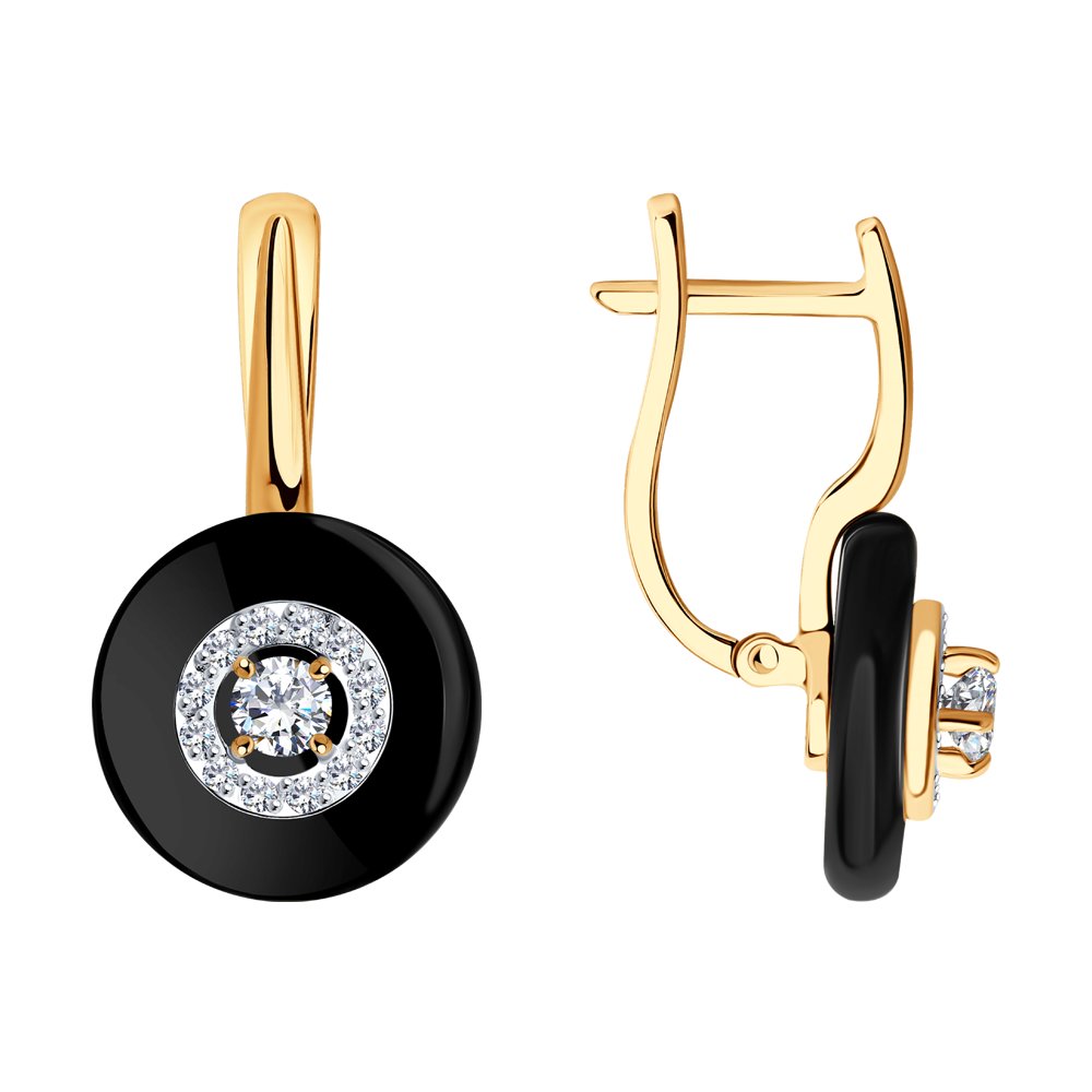 Серьги из красного золота с агатами и фианитами