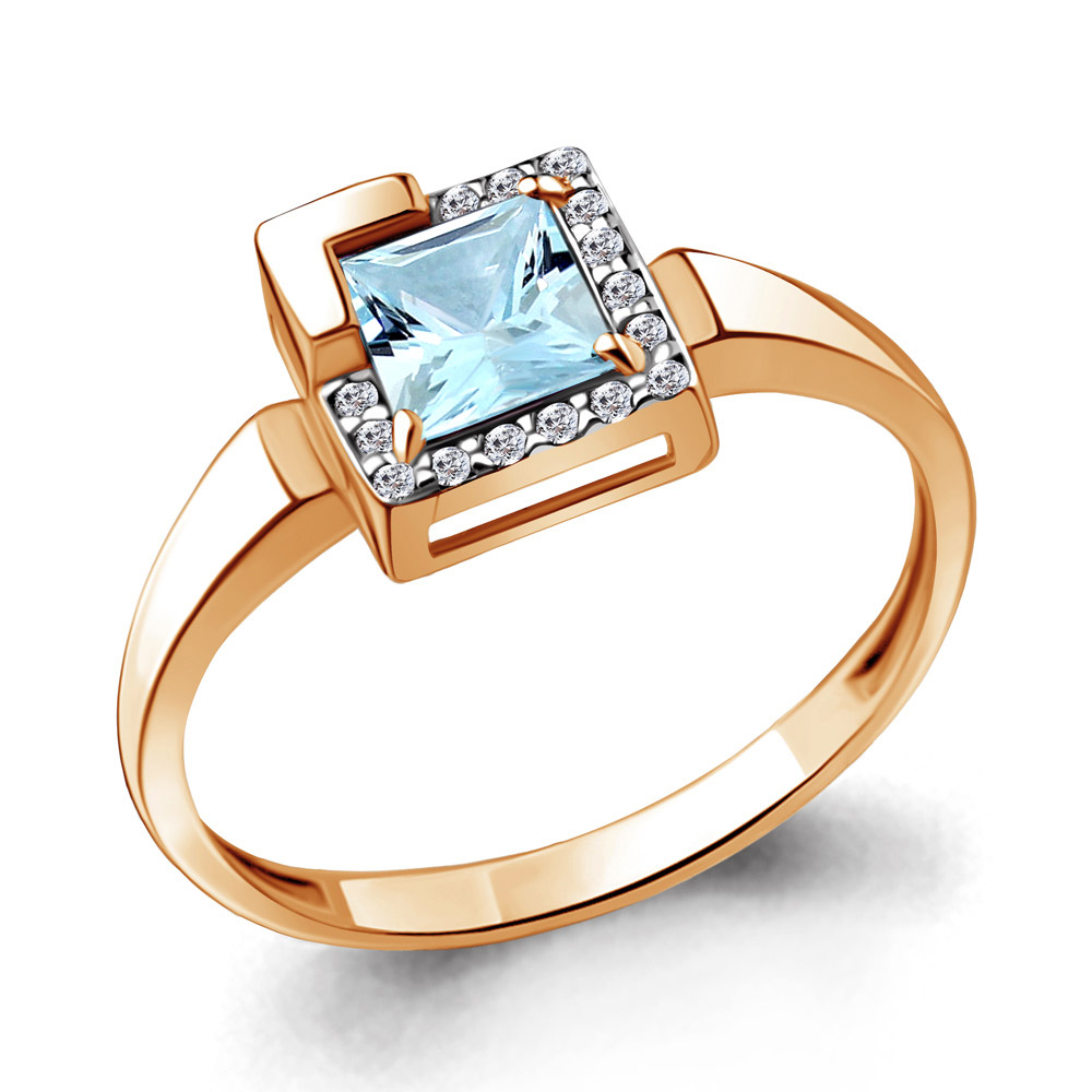 Кольцо из красного золота с топазом и фианитами