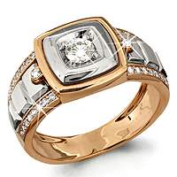 Печатка из комбинированного золота с фианитами