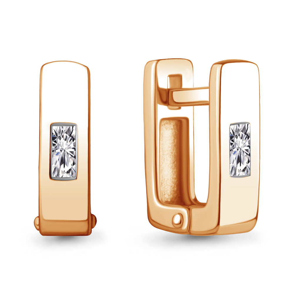 Серьги из красного золота 585 пробы с фианитами