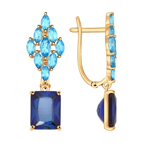 Серьги из красного золота с корундами и топазами