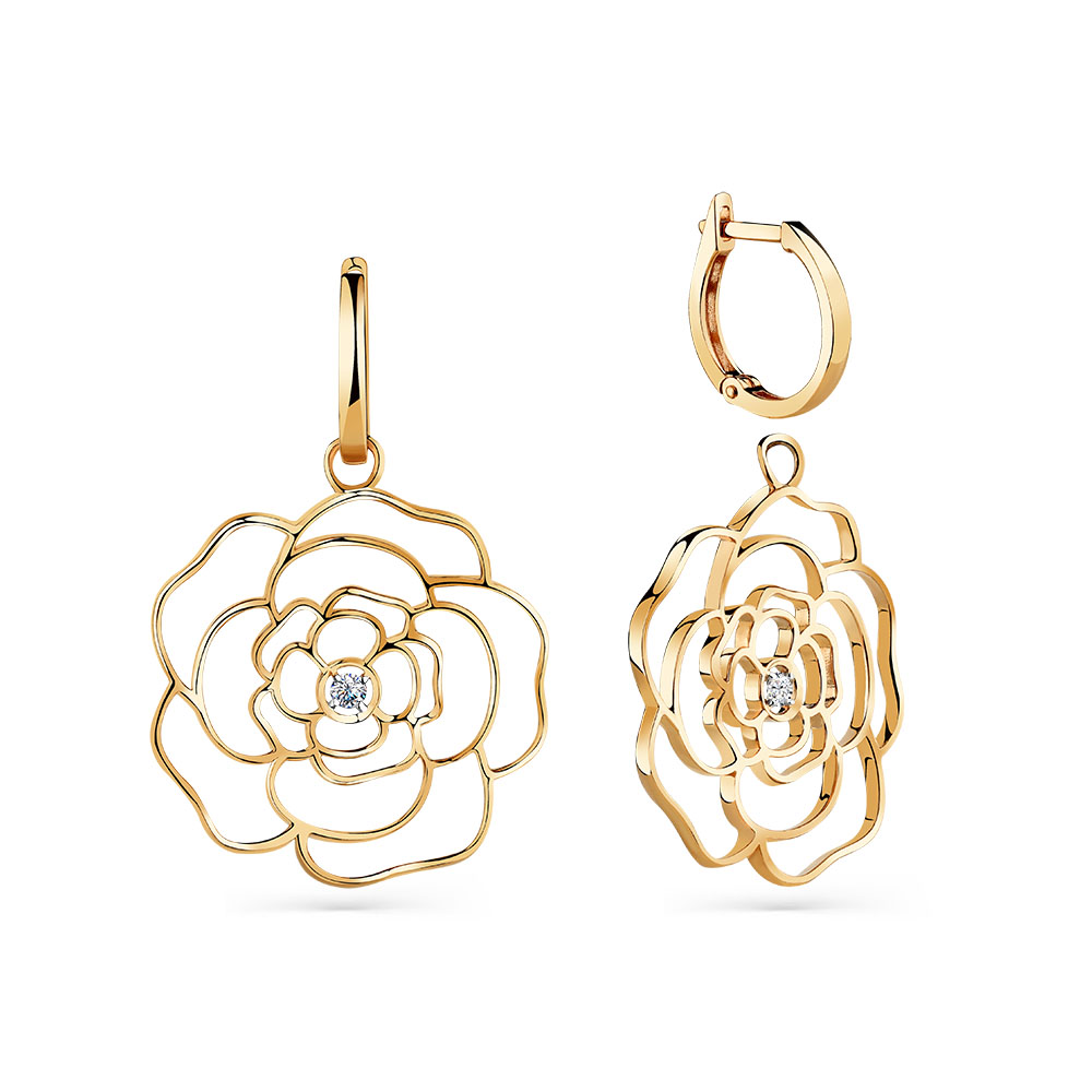 Серьги из красного золота с фианитами