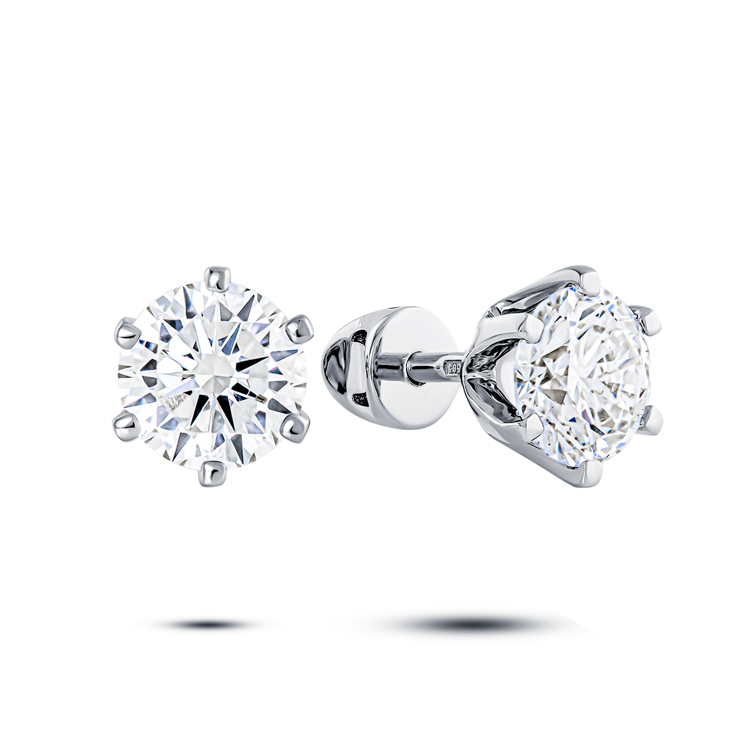 Серьги пусеты из белого золота с бриллиантами